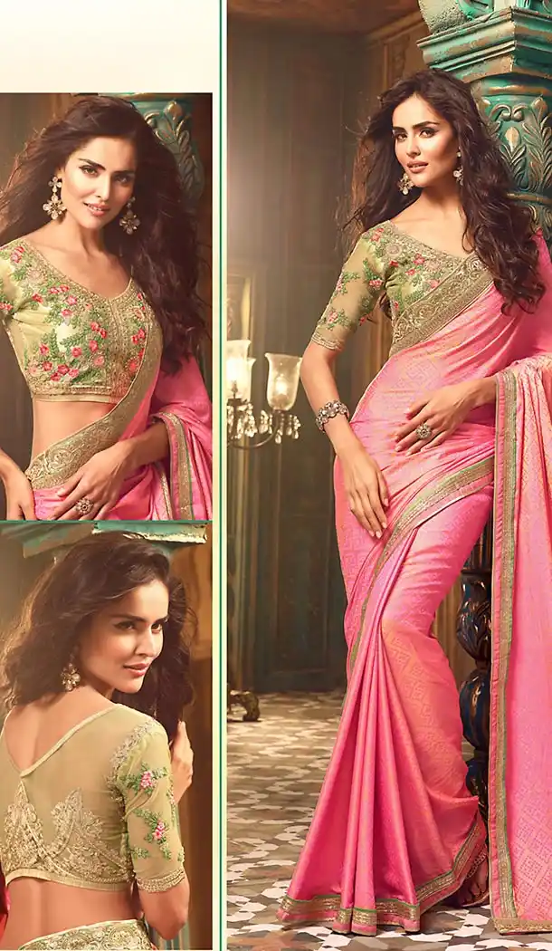 Salmon Color Georgette Party Wear Saree Blouse | FH499376419