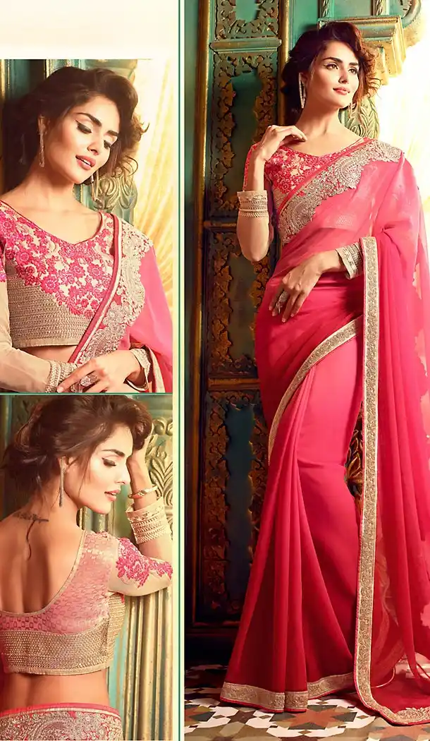 Pink Color Georgette Party Wear Saree Blouse | FH499376421