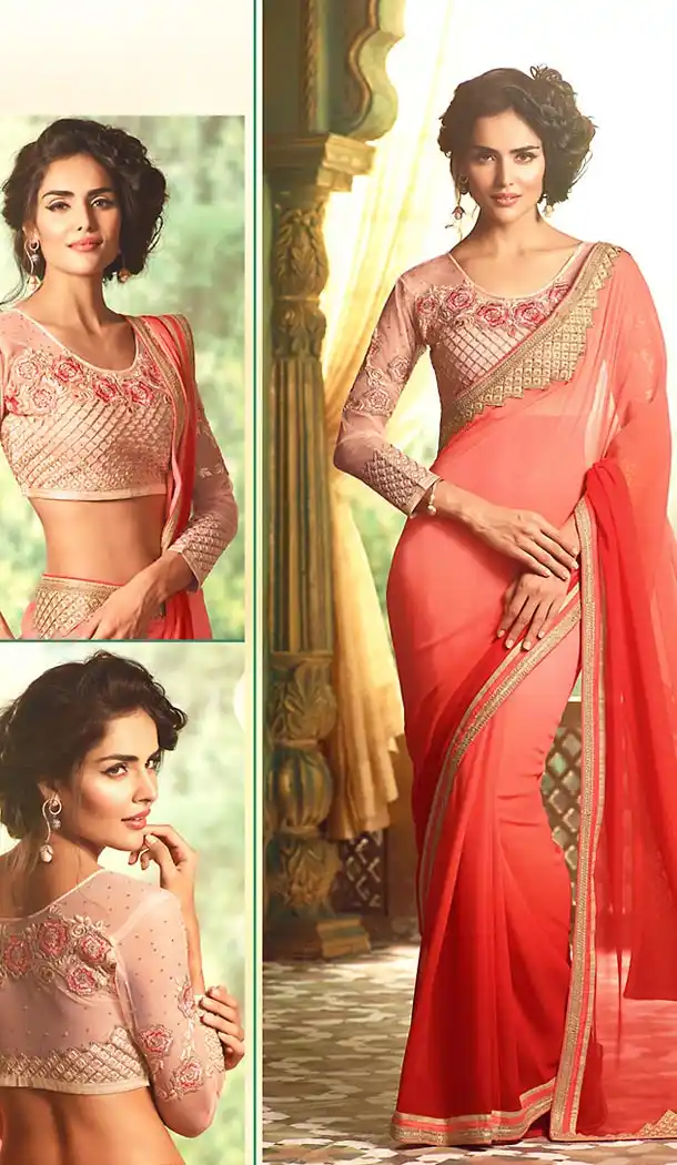 Deep Scarlet Color Georgette Party Wear Saree Blouse | FH499376423