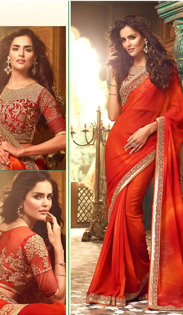 Deep Scarlet Color Georgette Party Wear Saree Blouse | FH499376426