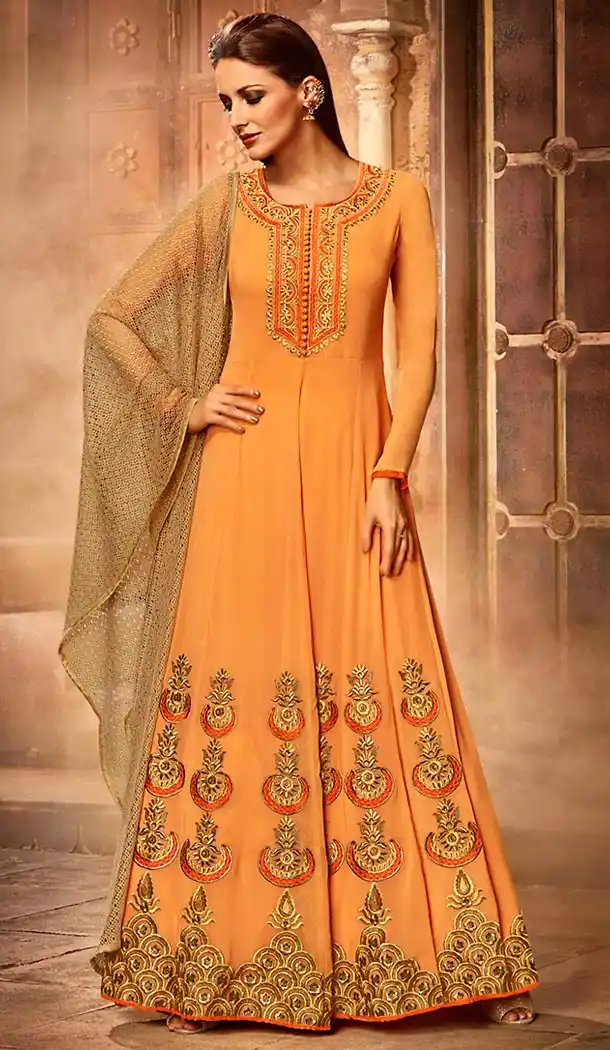 Orange Color Georgette Anarkali Style Churidar Kameez | FH499676457