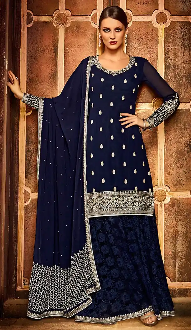 Blue Color Georgette Anarkali Style Churidar Kameez | FH499676460
