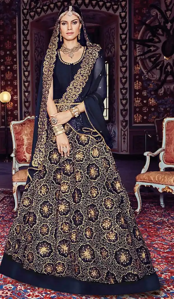 Navy Blue Color Silk Abaya Style Designer Churidar Kameez | FH499776463