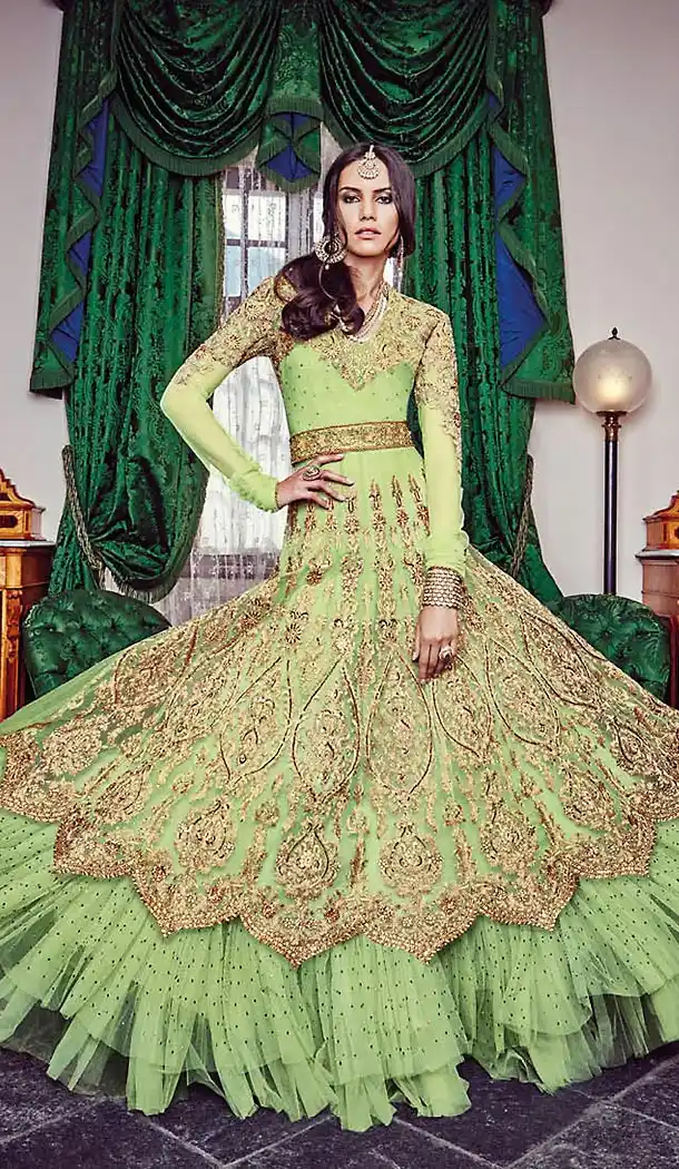 Aloe Vera Green Color Net Abaya Style Designer Churidar Kameez | FH499776466