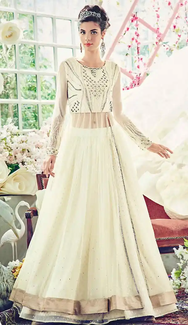 Off White Color Net Abaya Style Designer Churidar Kameez | FH499776468