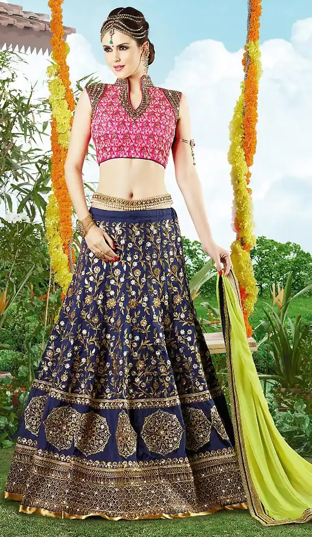Navy Blue Color Silk Circular Style Designer Lehenga Choli | FH499976478