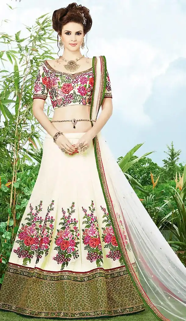 Off White Color Silk Circular Style Designer Lehenga Choli | FH499976479