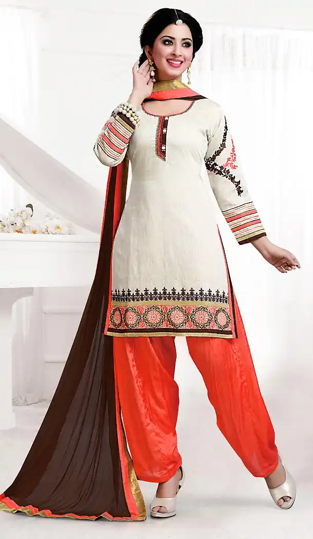 Cotton Off White Color Straight Cut Punjabi Patiyala Readymade Dresses | FH500476556