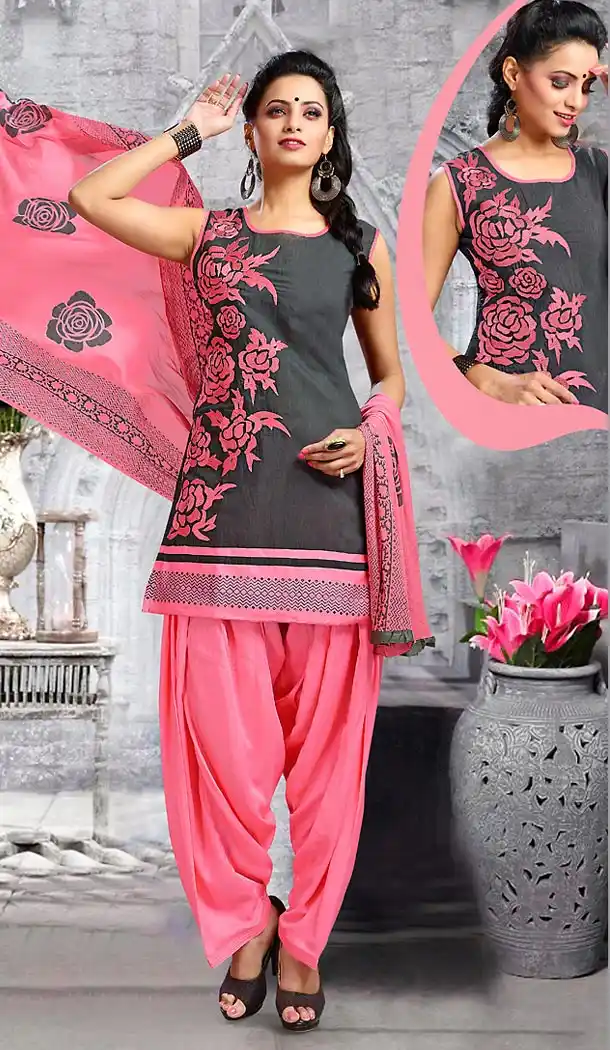 Chanderi Silk Slate Grey Color Straight Cut Punjabi Patiyala Readymade Dresses | FH500476558