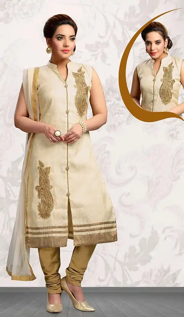 Chanderi Silk Beige Color Achkan Punjabi Patiyala Readymade Dresses | FH500476564