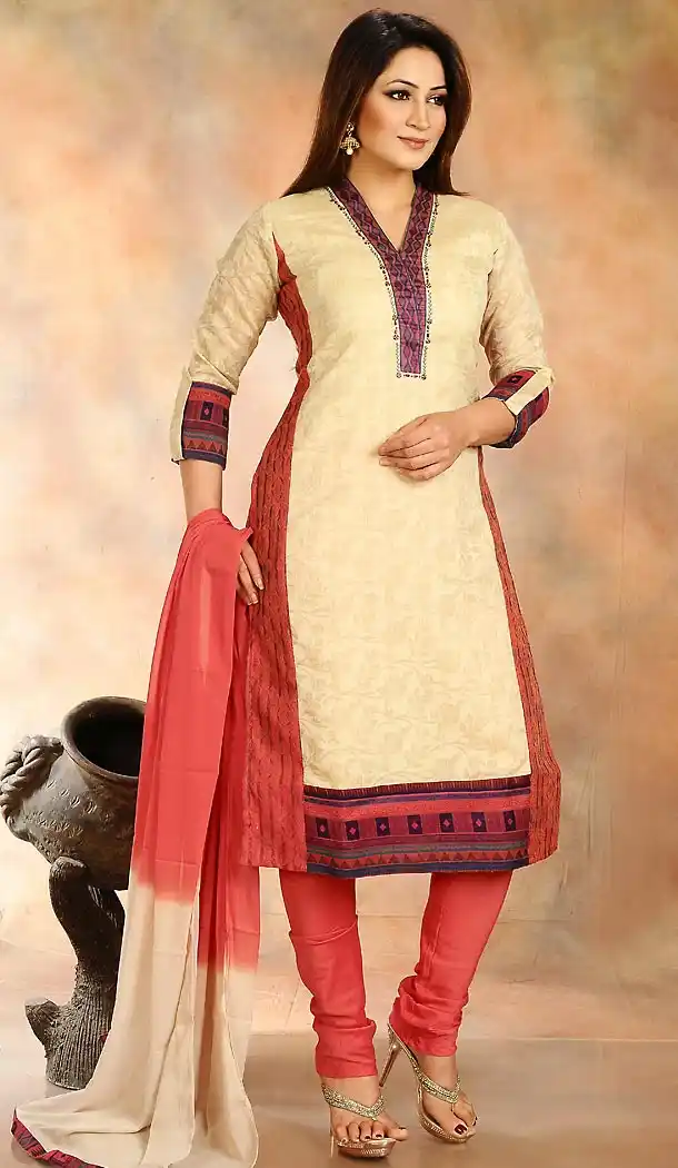 Chanderi Silk Beige Color Straight Cut Punjabi Patiyala Readymade Dresses | FH500476571