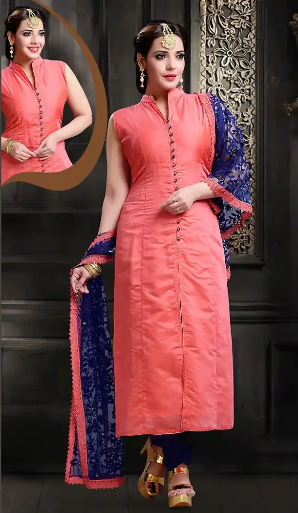 Salmon Color Achkan Chanderi Silk Punjabi Patiyala Readymade Dresses | FH500576573