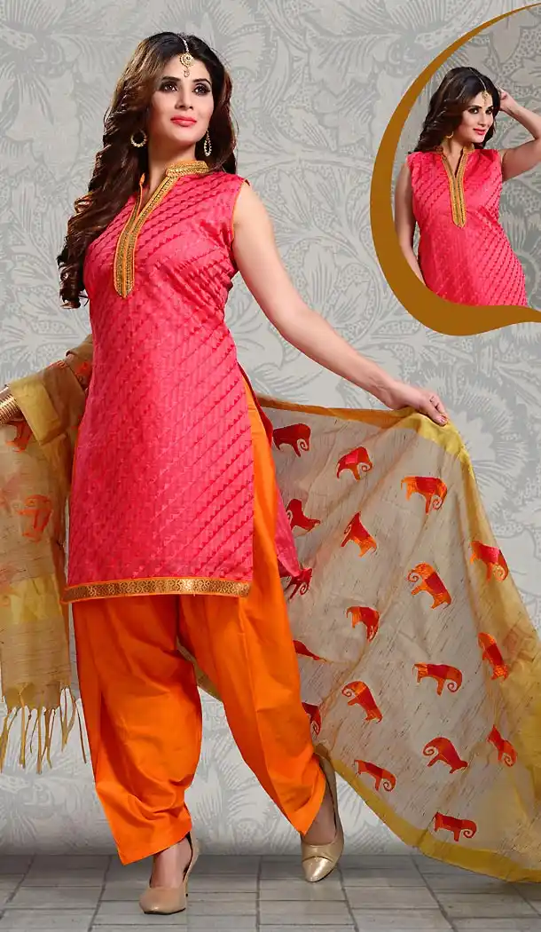 Deep Pink Color Straight Cut Chanderi Silk Punjabi Patiyala Readymade Dresses | FH500576575