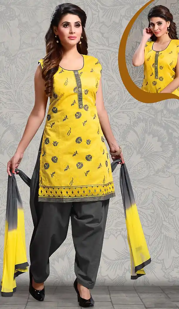 Yellow Color Straight Cut Chanderi Silk Punjabi Patiyala Readymade Dresses | FH500576580