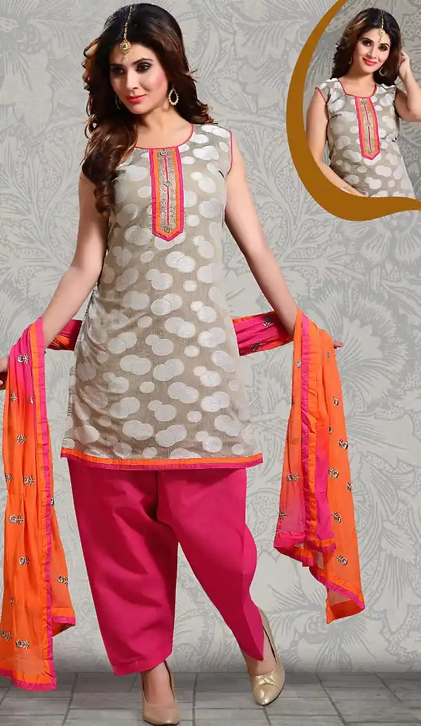 Grey Color Straight Cut Chanderi Silk Punjabi Patiyala Readymade Dresses | FH500576582