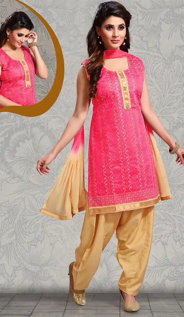 Deep Pink Color Straight Cut Chanderi Silk Punjabi Patiyala Readymade Dresses | FH500576583