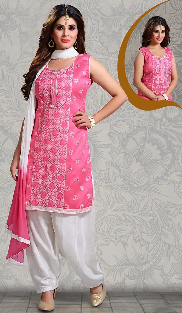 Pink Color Straight Cut Chanderi Silk Punjabi Patiyala Readymade Dresses | FH500576585