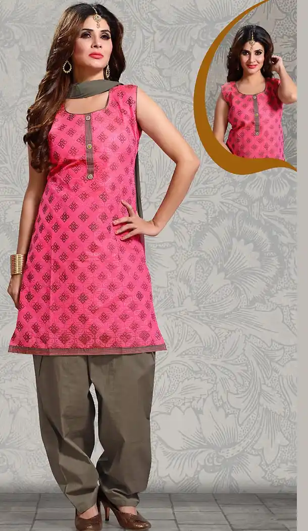 Pink Color Straight Cut Chanderi Silk Punjabi Patiyala Readymade Dresses | FH500576587