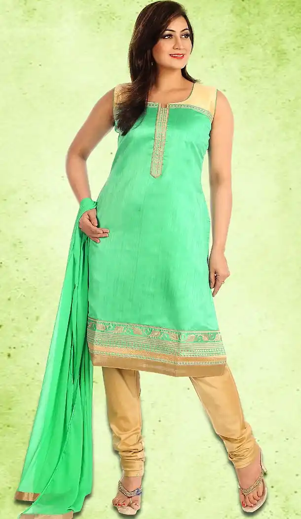 Mint Green Color Straight Cut Chanderi Silk Punjabi Patiyala Readymade Dresses | FH500576592