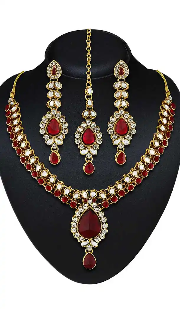 Maroon Color American Diamond Work Artificial Jewellery Necklaces Set | FH500676600