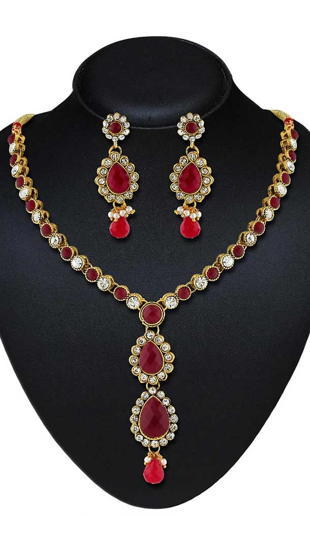Grey,Maroon Color American Diamond,Stone Work Fashion Necklaces Set | FH500776603