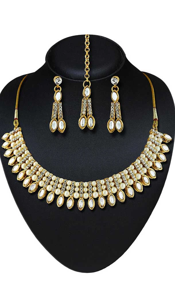 Gold Color American Diamond,Stone Work Artificial Necklaces Set | FH500876617