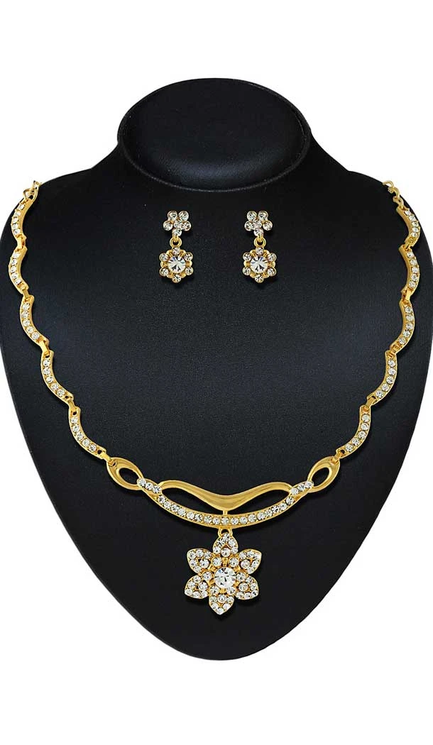 White,Gold Color American Diamond Work Artificial Necklaces Set | FH500976620