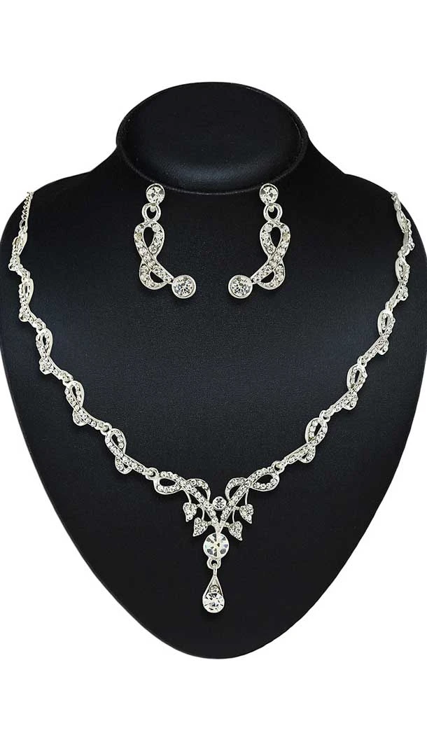 Silver Color American Diamond Work Artificial Necklaces Set | FH500976628