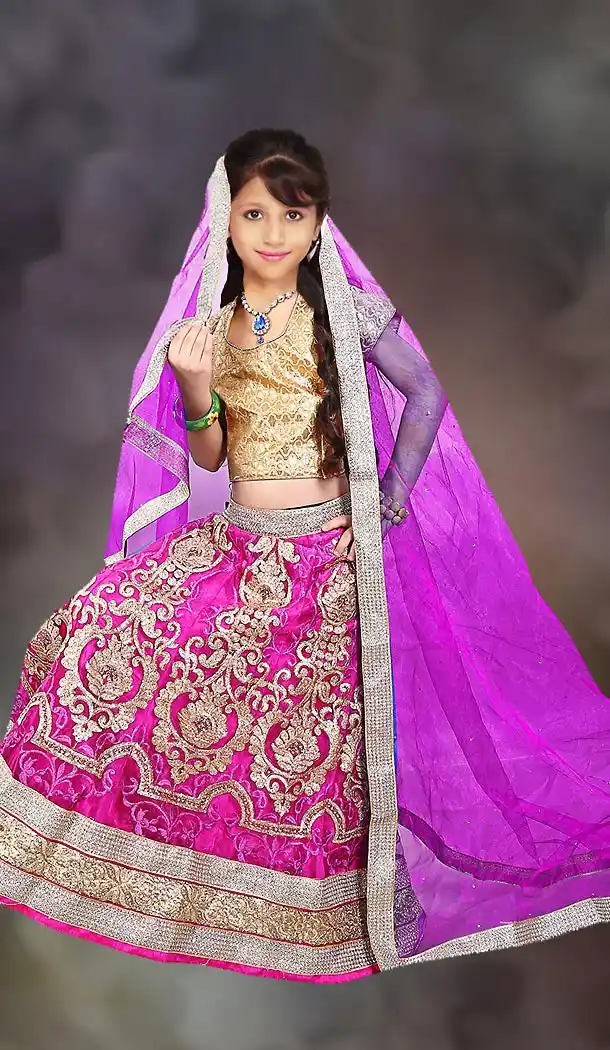 Deep Pink Color Net Circular Style Kids Girls Lehenga Choli | FH501176636