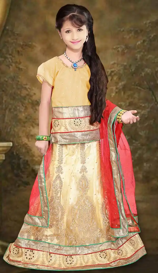 Beige Color Net A Line Style Kids Girls Lehenga Choli | FH501276646