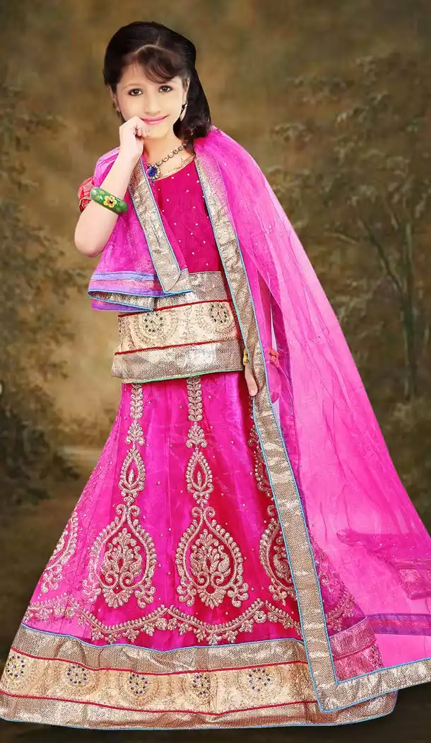 Deep Pink Color Net A Line Style Kids Girls Lehenga Choli | FH501276647
