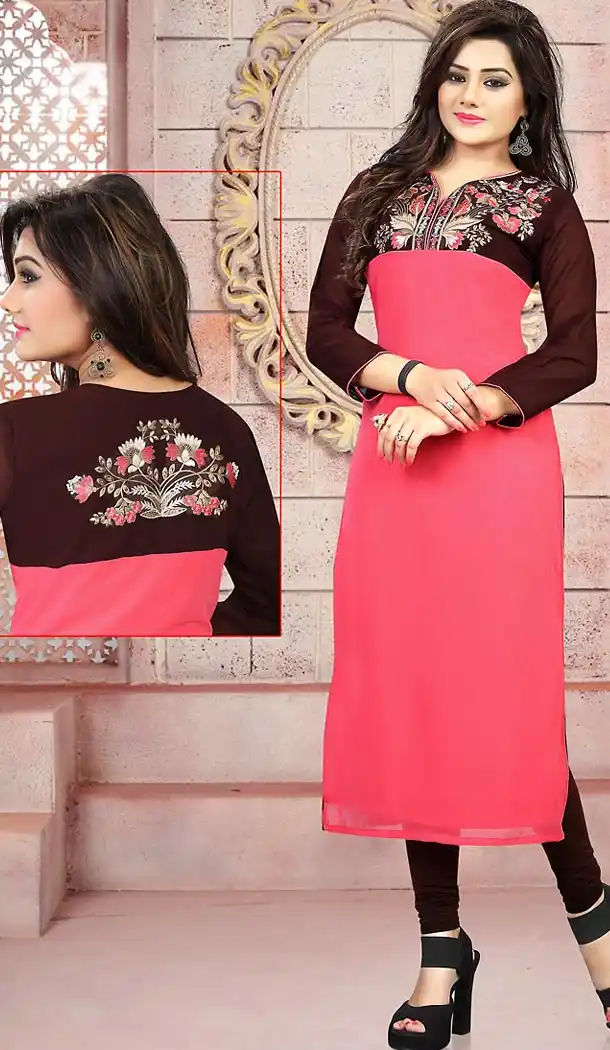 Pink Color Georgette Embroidery Readymade Kurtis | FH501676758