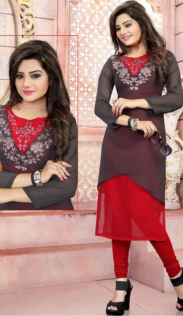 Slate Grey Color Georgette Embroidery Readymade Kurtis | FH501676762
