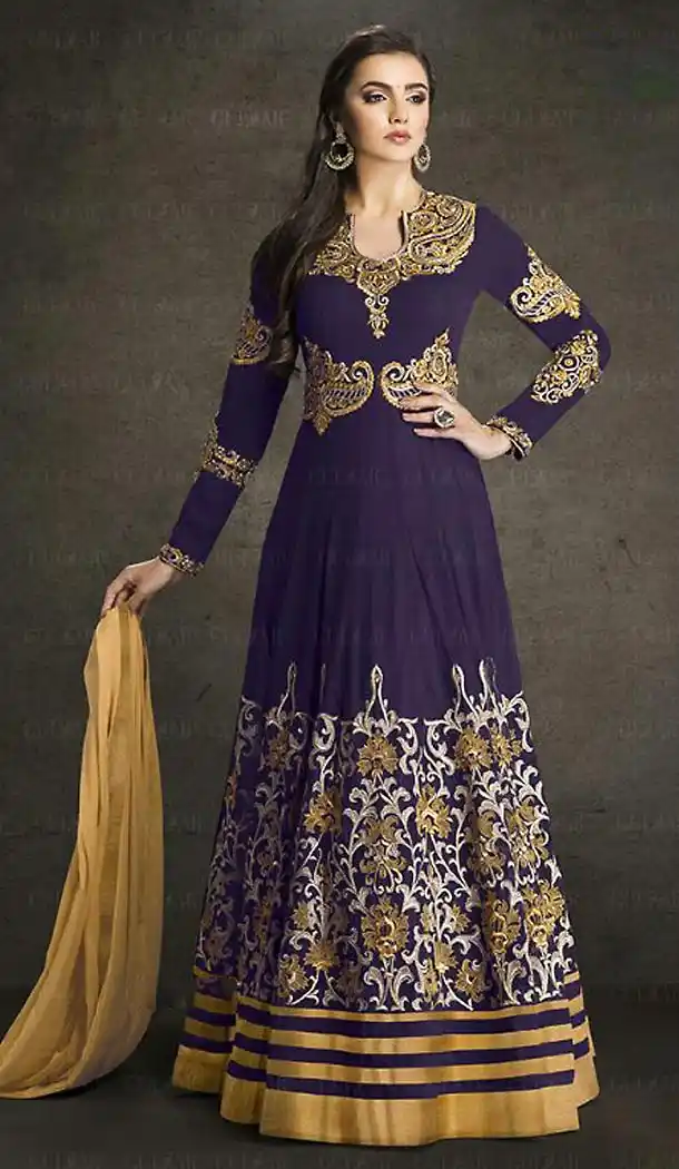 Blue Color Georgette Anarkali Style Party Wear Churidar Kameez | FH501776673