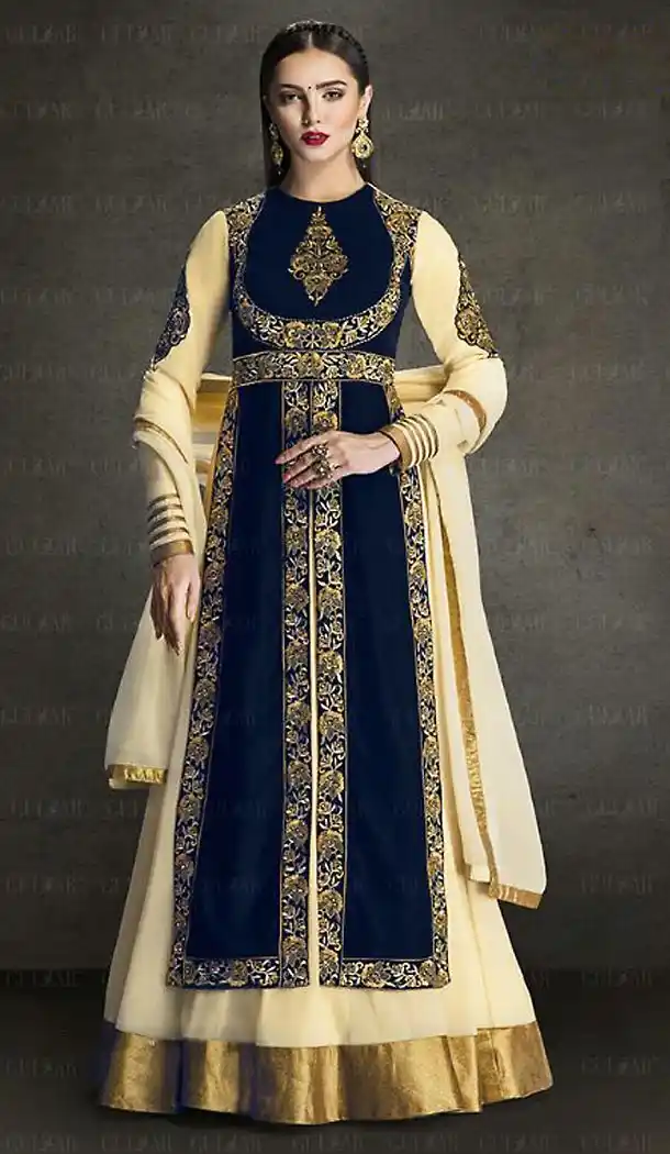 Cream Color Georgette Anarkali Style Party Wear Churidar Kameez | FH501776678