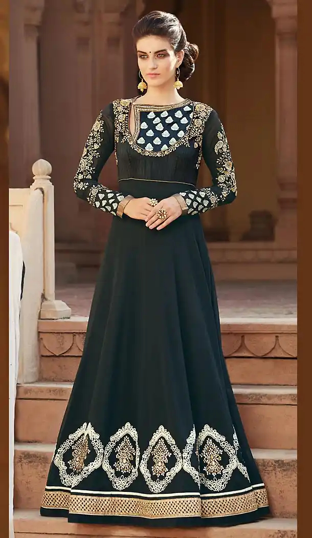 Navy Blue Color Georgette Long Anarkali Style Churidar Kameez | FH501876680