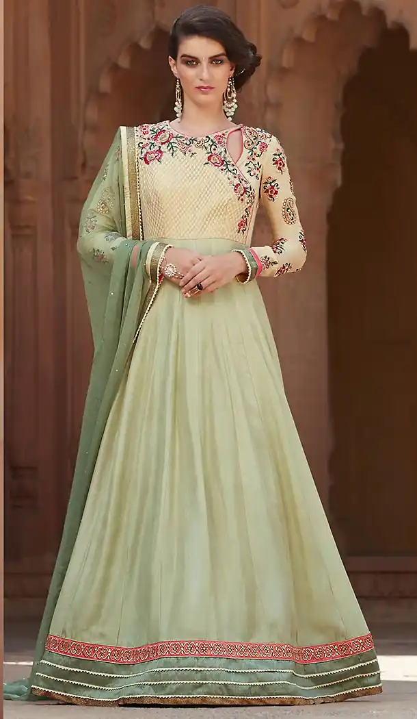 Beige Color Georgette Long Anarkali Style Churidar Kameez | FH501876682
