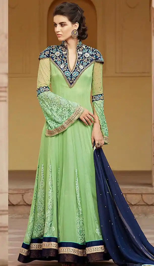 Parrot Green Color Net Long Anarkali Style Churidar Kameez | FH501876687