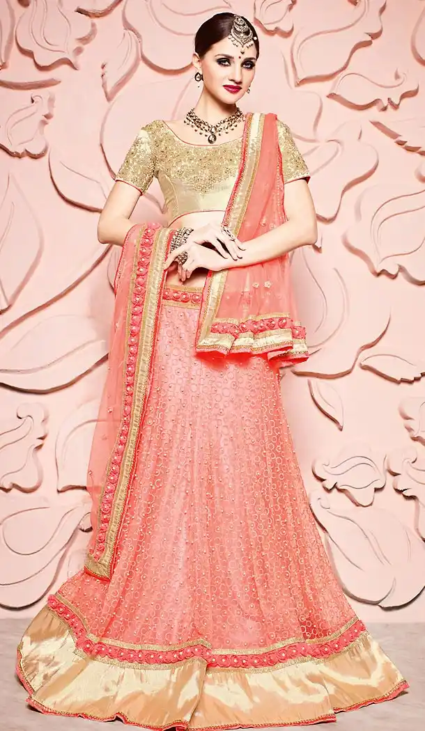 Salmon Color Net Circular Style Designer Lehenga Choli | FH501976691