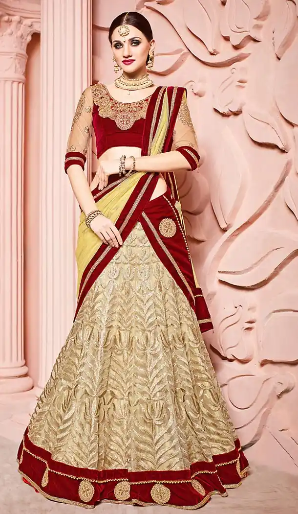 Beige Color Net Circular Style Designer Lehenga Choli | FH501976695