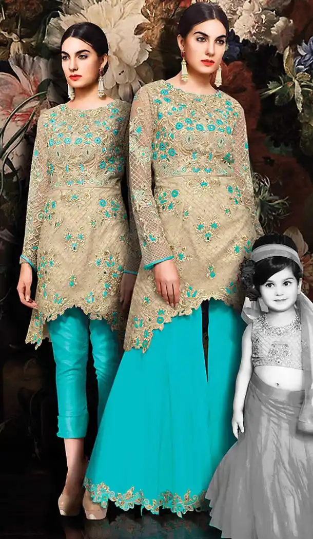 Beige Color Net Designer Wear Palazzo Style Short Kameez | FH502076699