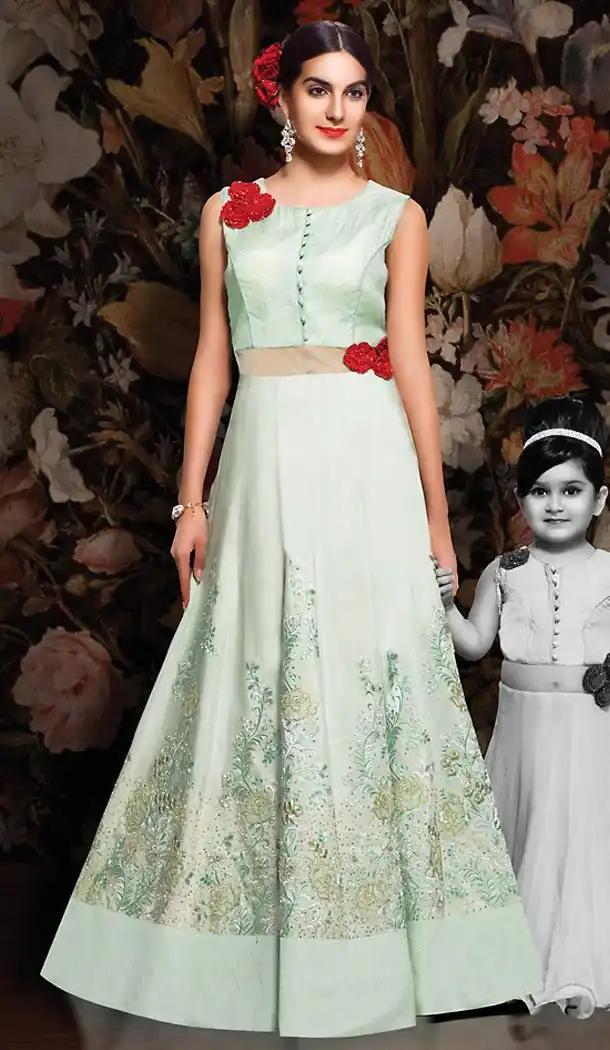 Aloe Vera Green Color Silk Long Anarkali Style Salwar Kameez | FH502076707