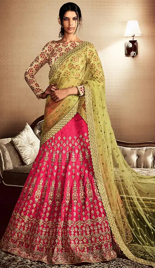Pink Color Net Lehenga Style Designer Stitched Sari Blouse | FH502176782