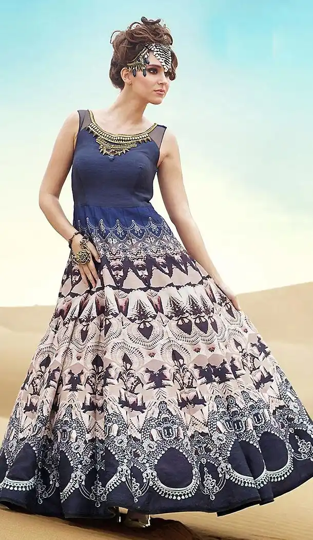 Blue Color Silk Party Wear Readymade Long Salwar Kameez | FH502276727