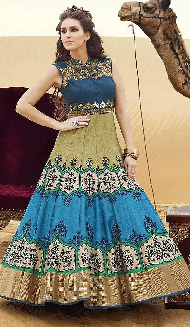 Beige Color Bhagalpuri Silk Party Wear Readymade Long Salwar Kameez | FH502276728