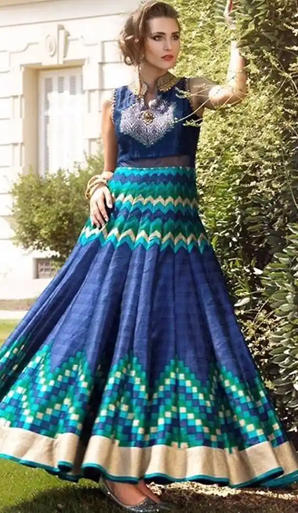 Blue Color Bhagalpuri Silk Embroidered Party Wear Readymade Gown | FH502276731