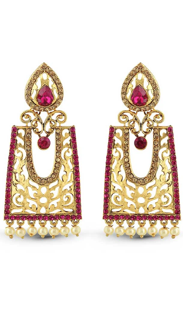 Pink,Gold Color American Diamond Work Fashion Drop Earring | FH502476784
