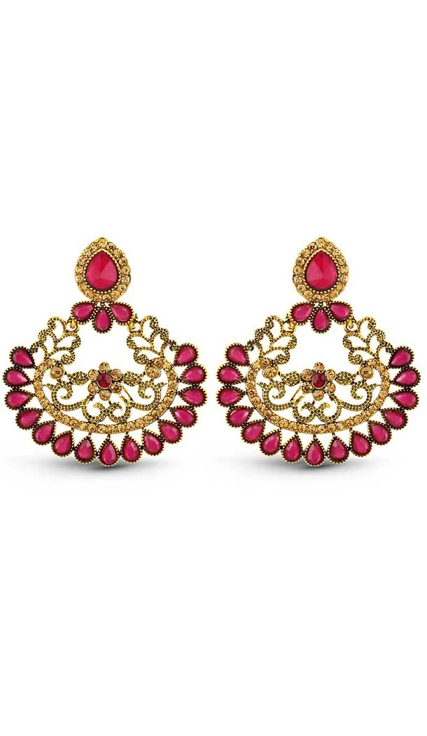Pink Color American Diamond Work Fashion Chandelier Earring | FH502476785