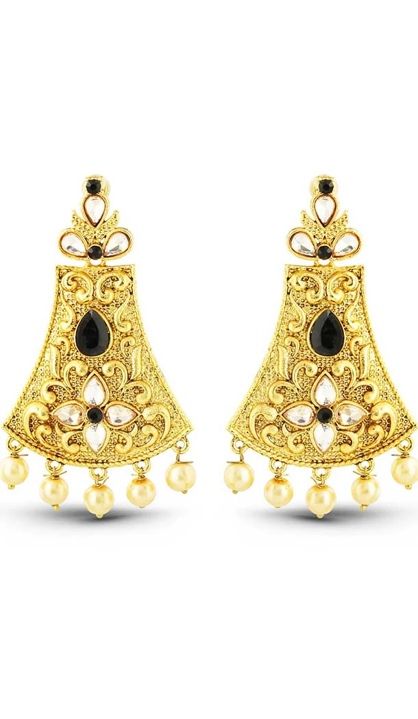 Black,Gold Color American Diamond Work Fashion Chandelier Earring | FH502476786