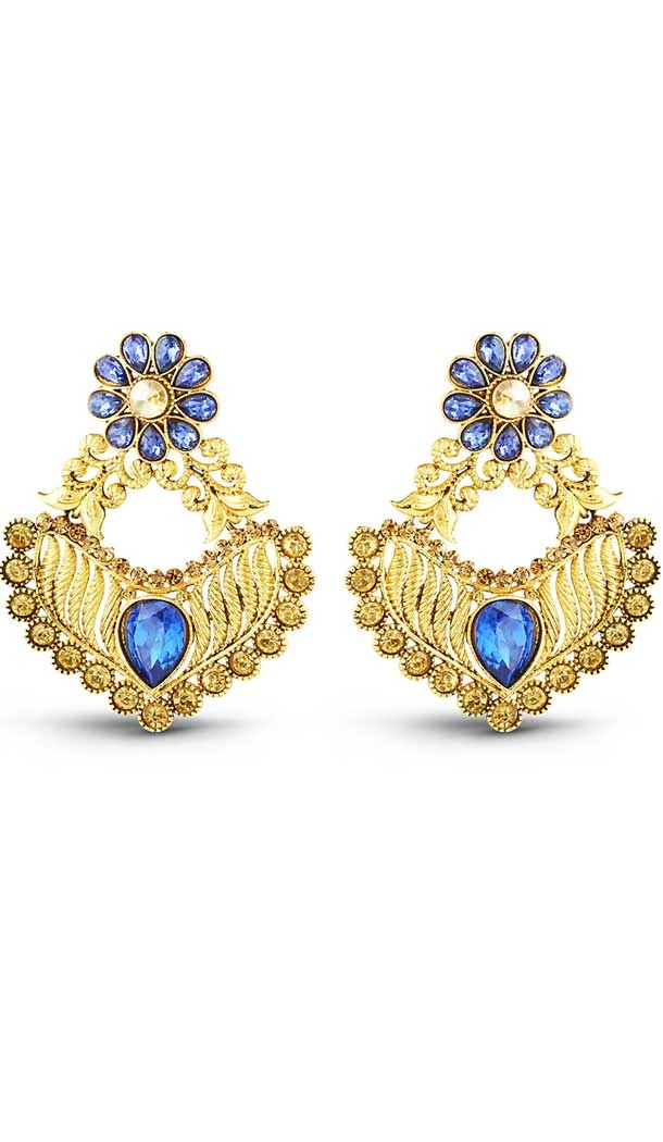 Blue,Gold Color American Diamond Work Fashion Chandelier Earring | FH502476789